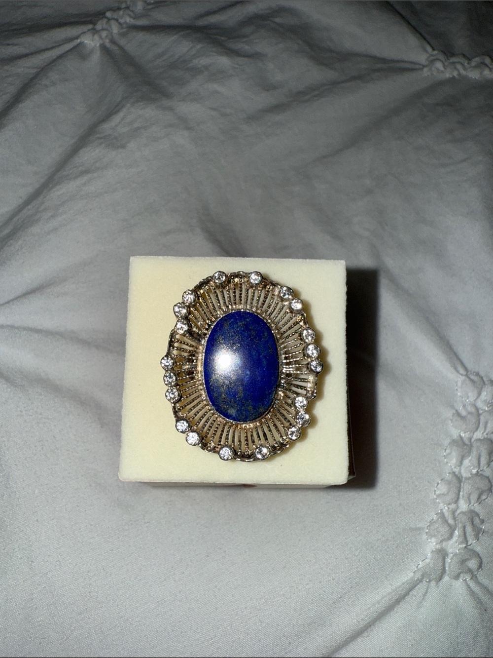 Blue Stone Statement Cocktail Ring with Clear Accents